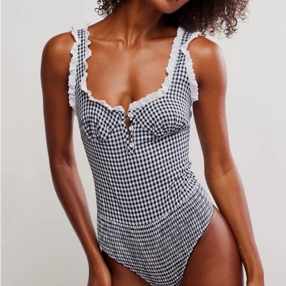 Free people Gingham Checkered Cassie Bodysuit